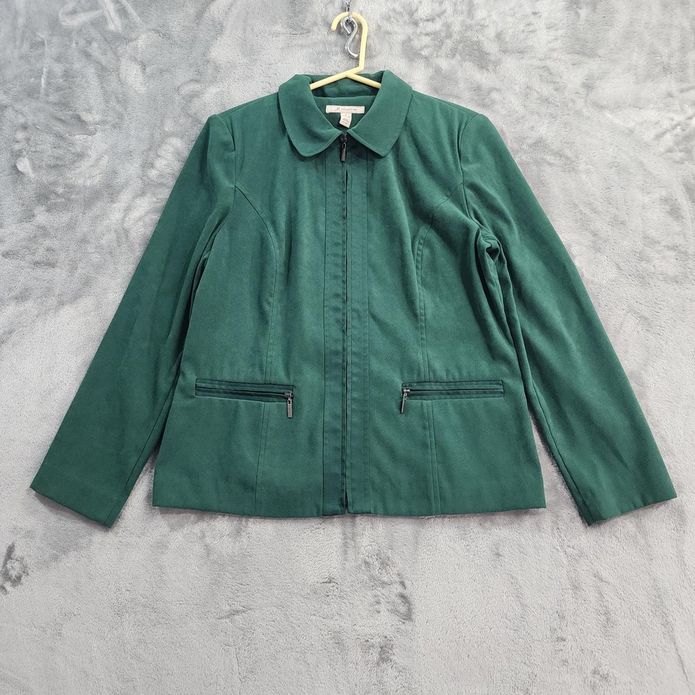Vintage JM Collection Jacket Womens 8 Green Microfiber Full Zip Collared Pockets
